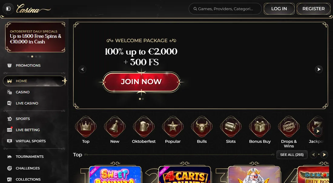 Homepage di Casina, bookmaker non AAMS, a settembre 2026