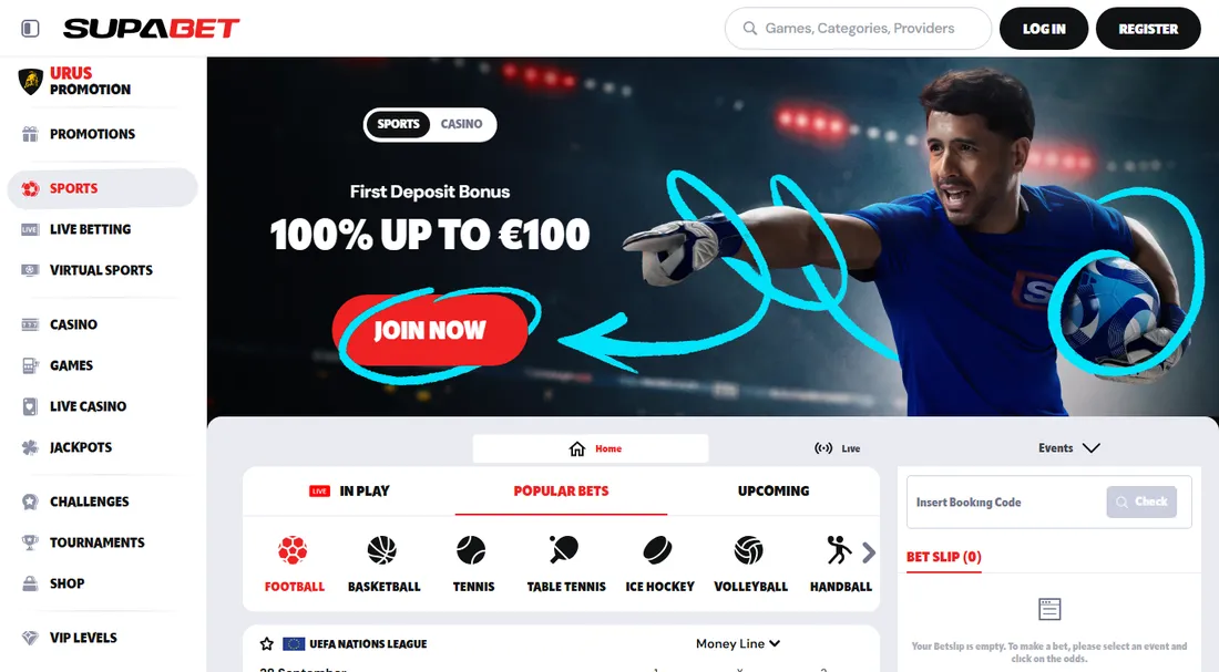 Homepage di Supabet, bookmaker non AAMS, a settembre 2026