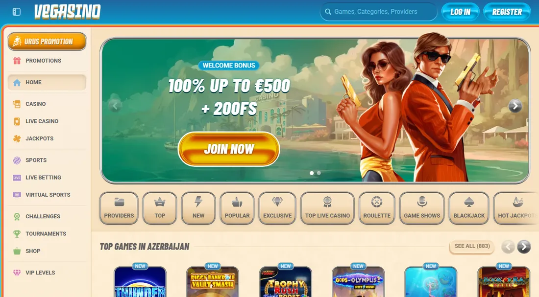 Homepage di Vegasino, bookmaker non AAMS, a settembre 2026